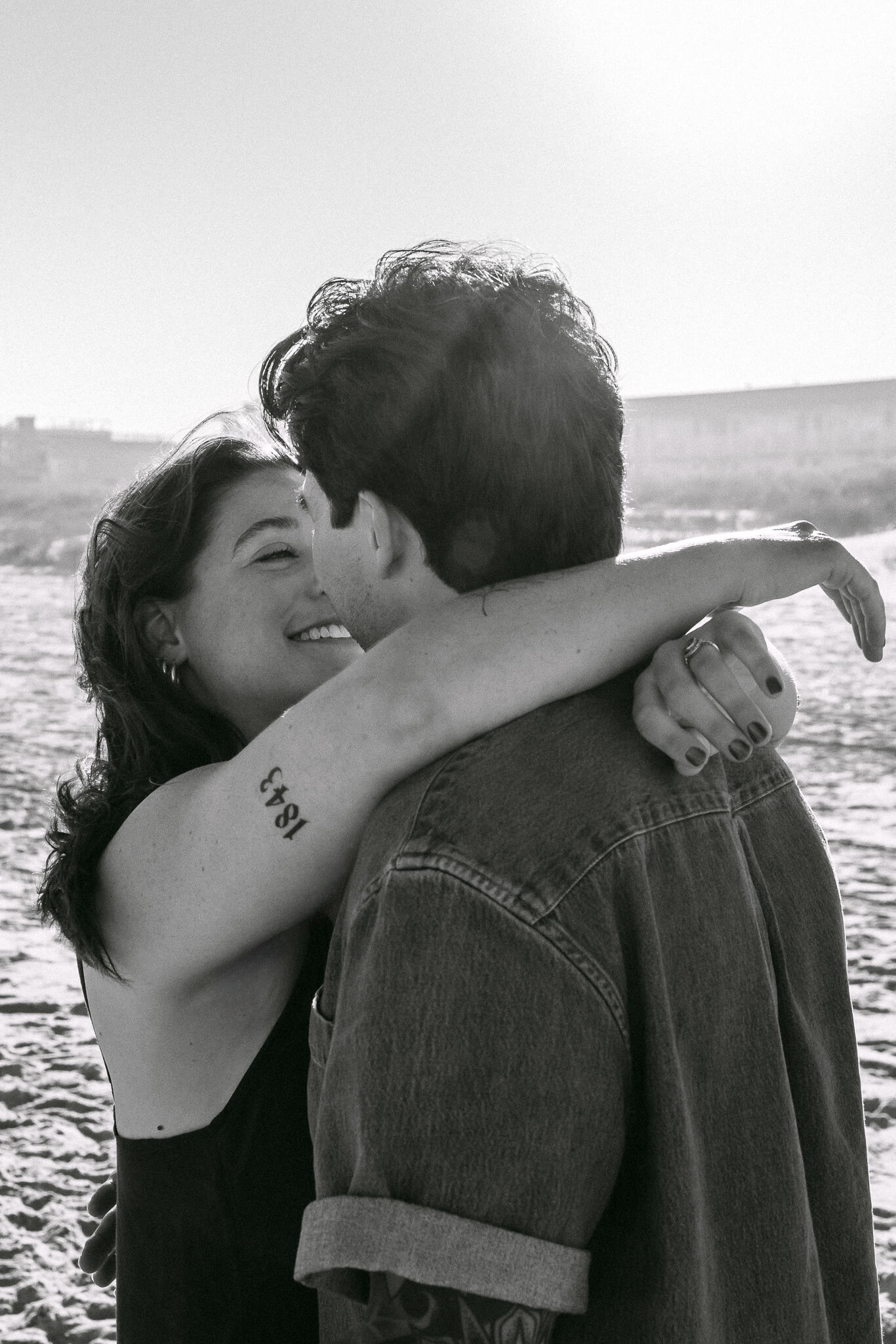 LBI Engagement Session candid moment together in balck and white