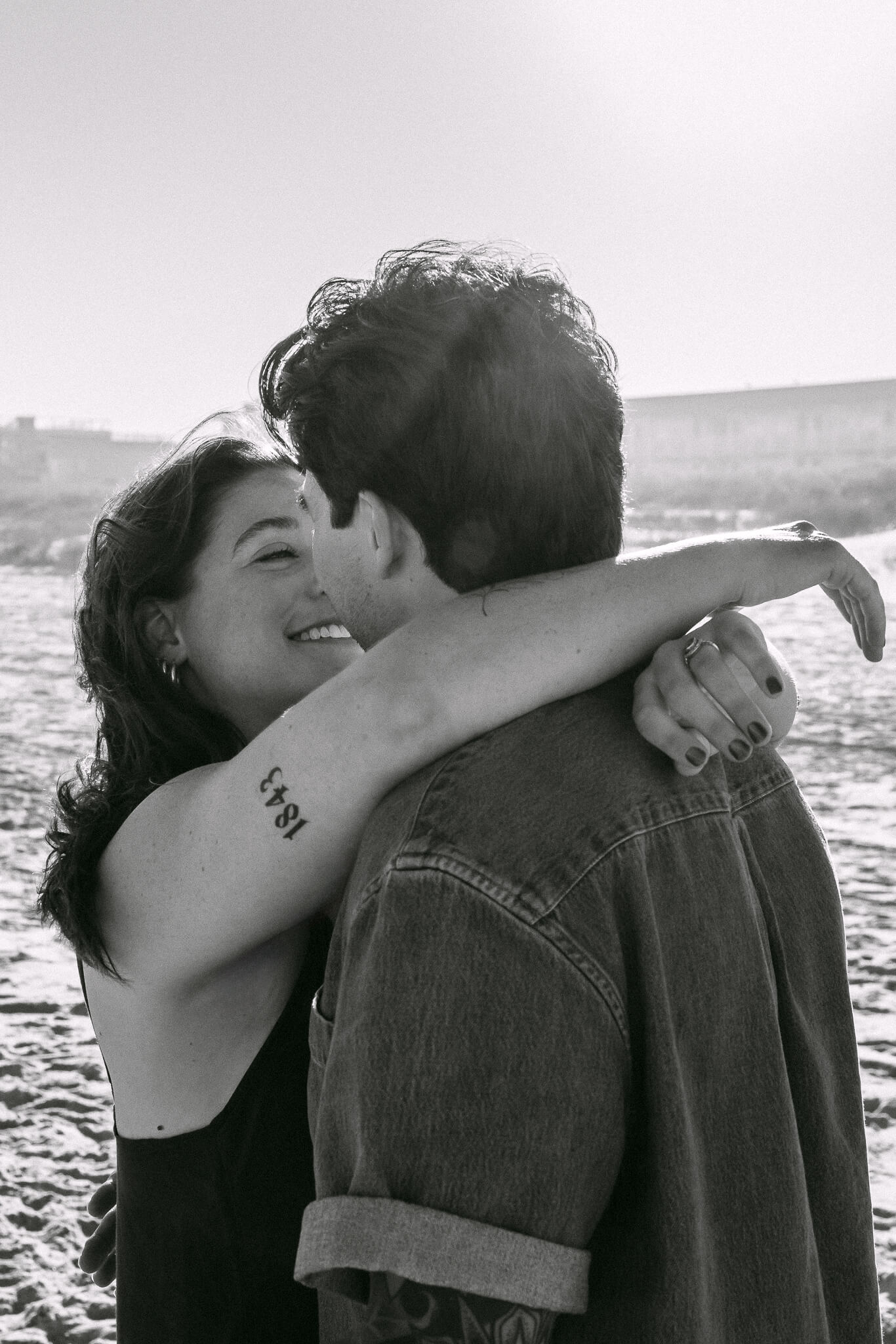 LBI Engagement Session candid moment together in balck and white